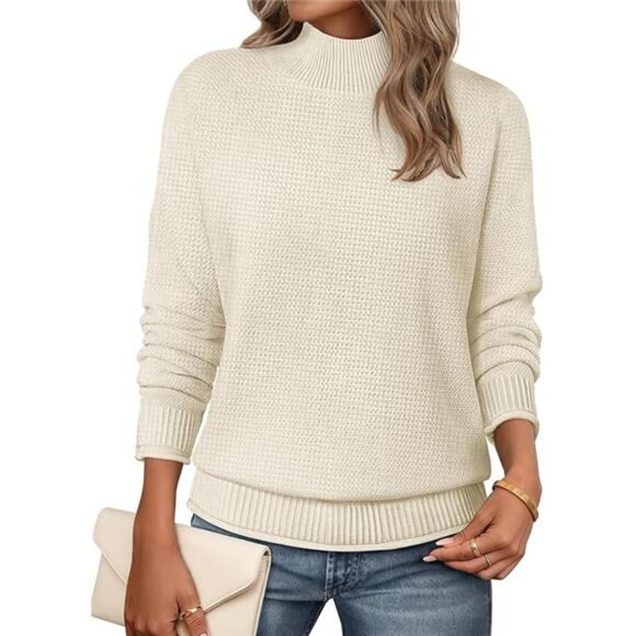 Women Turtleneck Sweater Long Sleeve Chunky Knit Pullover Cozy Fall Winter Top - Picture 7 of 7